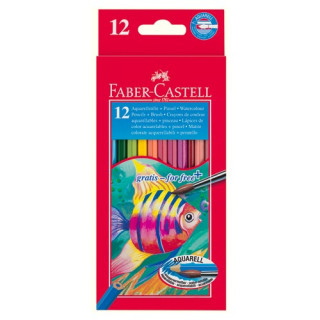 Faber-Castell - 12 Crayons de Couleur Aquarellables & 1 Pinceau