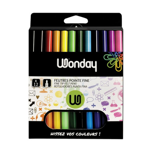 WONDAY - Feutres de Couleurs Min'O - Pointes Fines (12 Feutres)