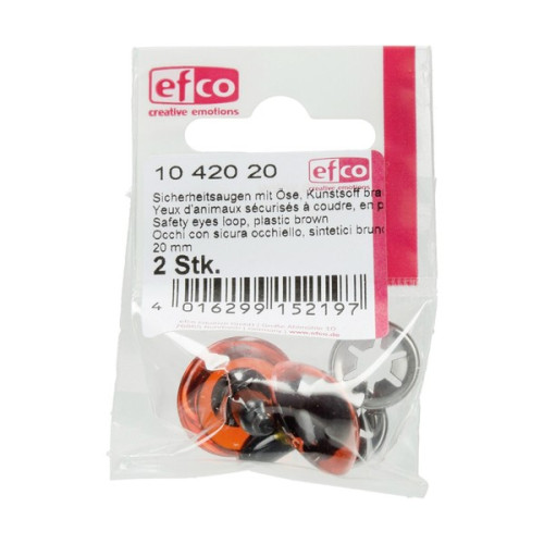 EFCO - Yeux D'animaux Sécurisés - en Plastique - 20 mm - 50 Pièces - Brun