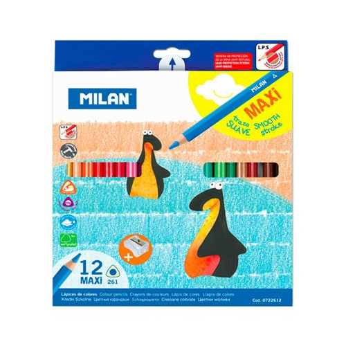 MILAN - Box of 12 Coloured Pencils - MAXI Triangular