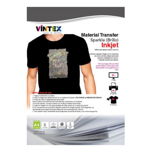 VINTEX - Papier Transfert Textile Sparkle - A4 - 5 Feuilles - Jet d'Encre