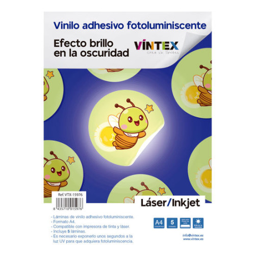 VINTEX - Vinyle Adhesif Imprimable Glow in the Dark - A4