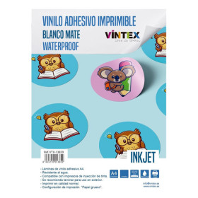 VINTEX - Vinyle Adhesif Imprimable Blanc Mat Waterproof - A4 - Jet d'Encre