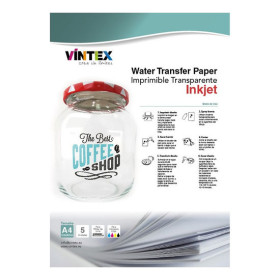 VINTEX - Papier Water Transfer Transparent - A4 - 5 Feuilles - Jet d'Encre