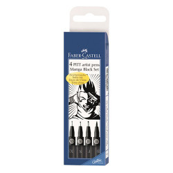 Faber-Castell - Wallet of 4 PITT® Artist Pens - Black - X-Superfine, Superfine, Fine and Brush