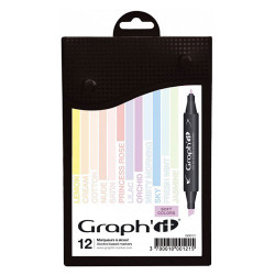 Graph'IT Marker - 12 Twin Tip Alcohol Based Markers - SOFT COLORS - 12 Pastel Colors