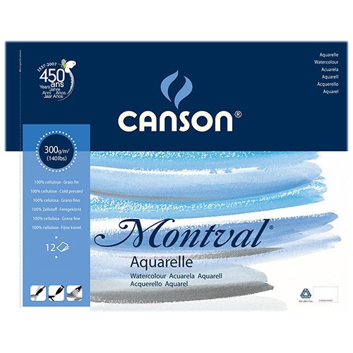Canson® - Montval® - Watercolour Paper - Pad of 12 Sheets - 300 gsm - 24 x 32 cm