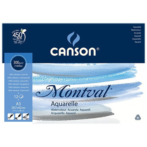 Canson® - Montval® - Watercolour Paper - Pad of 12 Sheets - 300 gsm - A3 Size