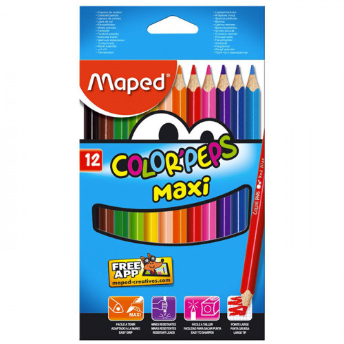 Maped - Crayons de Couleur - Color'Peps Maxi - Boîte de 12