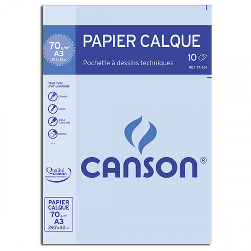 Canson® - Papier Calque Satin - Pochette de 10 Feuilles - Format A3 - 70 g/m²
