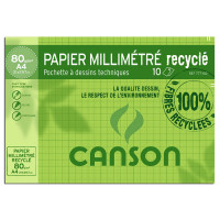 Canson® - Papier Millimétré - Recyclé - Pochette de 10 Feuilles - 80 g/m² - Format A4