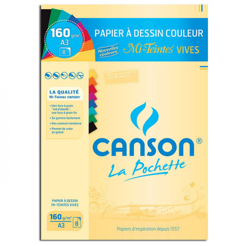 Canson® - Mi-Teintes® VIVES - Pochette de 8 Feuilles - 160 g/m² - Format A3