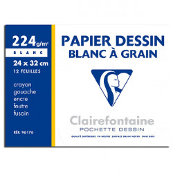 Clairefontaine - Dessin à Grain - Pochette de 12 Feuilles - 224 g/m² - 24 x 32 cm