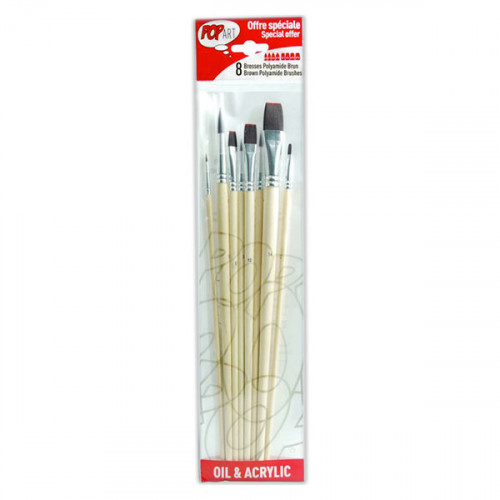 Pébéo - 8 Pinceaux - Brosses Polyamide Brun - Acrylique & Huile