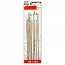 Pébéo - 8 White Bristle & Yellow Polyamide Brushes - Acrylic & Oil