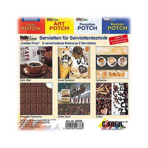 C.KREUL - Napkin Set of 12 - 'Coffee Time' - 6 Motives (2 of Each)