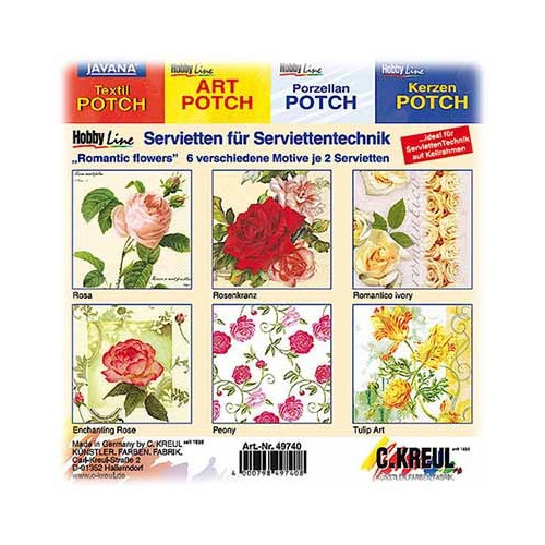 C.KREUL - Napkin Set of 12 - 'Romantic Flowers' - 6 Motives (2 of Each)