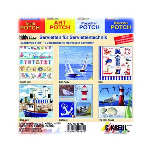 C.KREUL - Napkin Set of 12 - 'Maritime Ambience' - 6 Motives (2 of Each)