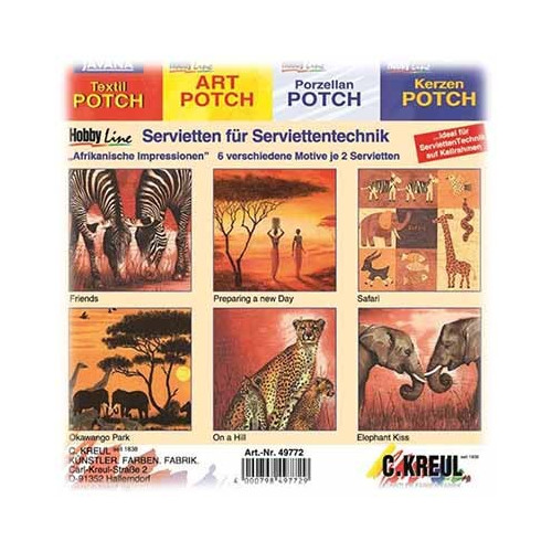 C.KREUL - Set de 12 Serviettes - 'African Impressions' - 6 Motifs (2 de Chaque)