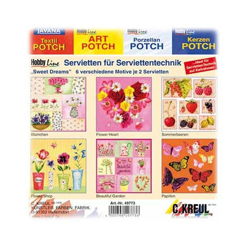 C.KREUL - Napkin Set of 12 - 'Sweet Dreams' - 6 Motives (2 of Each)