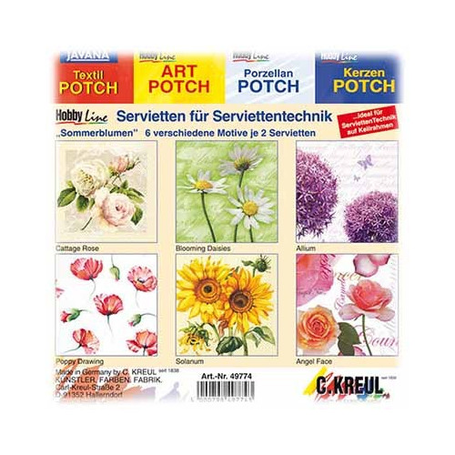 C.KREUL - Set de 12 Serviettes - 'Summer Flowers' - 6 Motifs (2 de Chaque)