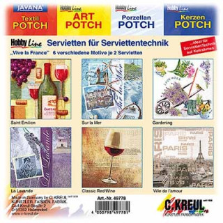 C.KREUL - Set de 12 Serviettes - 'France' - 6 Motifs (2 de Chaque)