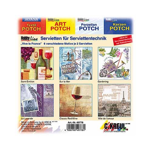 C.KREUL - Napkin Set of 12 - 'France' - 6 Motives (2 of Each)