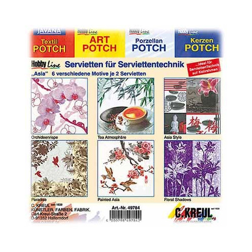 C.KREUL - Napkin Set of 12 - 'Asia' - 6 Motives (2 of Each)