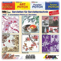 C.KREUL - Napkin Set of 12 - 'Asia' - 6 Motives (2 of Each)