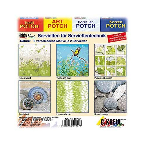 C.KREUL - Napkin Set of 12 - 'Nature' - 6 Motives (2 of Each)