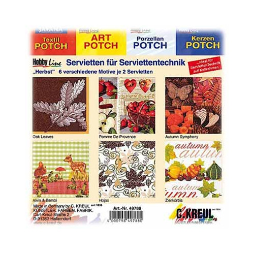 C.KREUL - Napkin Set of 12 - 'Autumn' - 6 Motives (2 of Each)