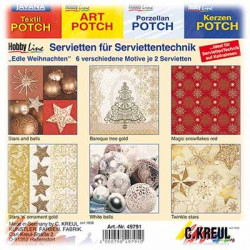 C.KREUL - Napkin Set of 12 - 'Glamorous Christmas' - 6 Motives (2 of Each)