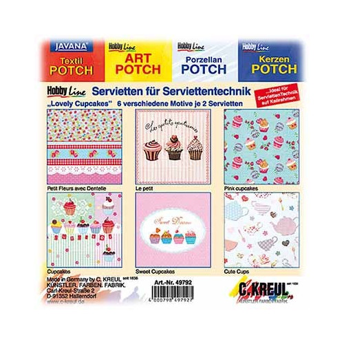 C.KREUL - Set de 12 Serviettes - 'Lovley Cupcakes' - 6 Motifs (2 de Chaque)