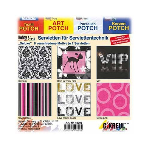 C.KREUL - Napkin Set of 12 - 'Deluxe' - 6 Motives (2 of Each)