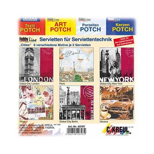 C.KREUL - Set de 12 Serviettes - 'Cities' - 6 Motifs (2 de Chaque)