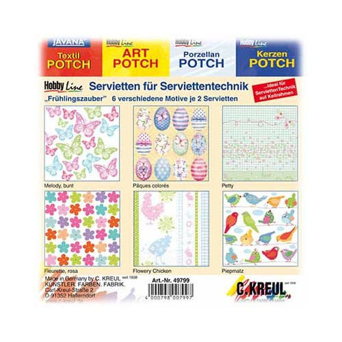 C.KREUL - Napkin Set of 12 - 'Magic Spring' - 6 Motives (2 of Each)