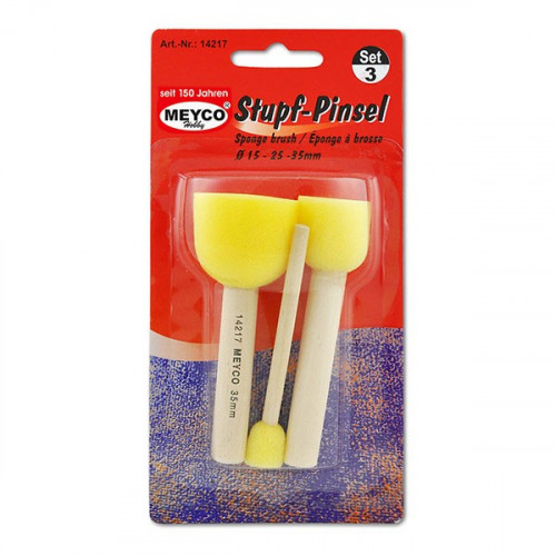 MEYCO - Lot de 3 Pinceaux Éponge à Brosse - Manche en Bois - Ø 15/25/35mm