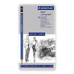 STAEDTLER - Mars® Lumograph® - Crayons Haut de Gamme - Boîte Métal de 12 Graduations Tendres