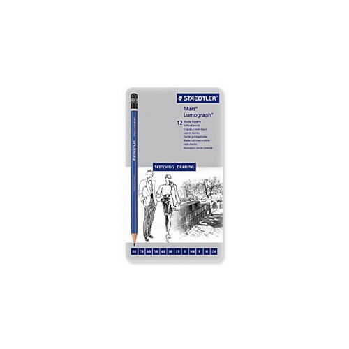 STAEDTLER - Mars® Lumograph® - Crayons Haut de Gamme - Boîte Métal de 12 Graduations Tendres
