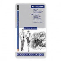 STAEDTLER - Mars® Lumograph® - Crayons Haut de Gamme - Boîte Métal de 12 Graduations Tendres