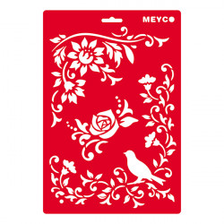 MEYCO - Pochoir - 20 x 31 cm - 66046 - Coin, Oiseau & Rose