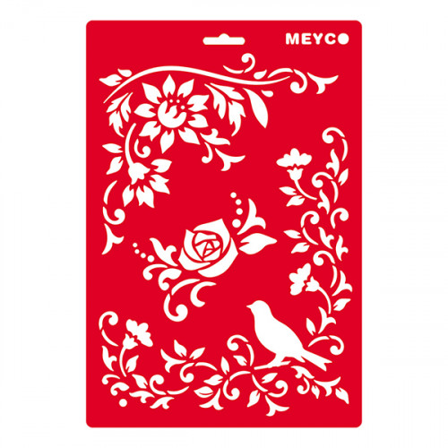 MEYCO - Pochoir - 20 x 31 cm - 66046 - Coin, Oiseau & Rose
