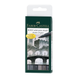 Faber-Castell - Étui de 6 Feutres Pitt Artist Pen - Brush - Nuances de Gris