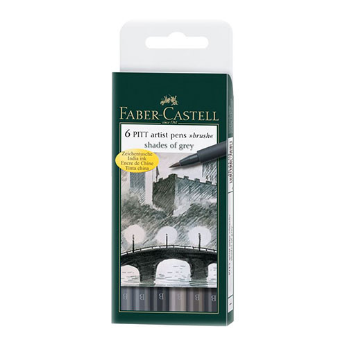 Faber-Castell - Wallet of 6 PITT® Artist Pens - Brush - Grey