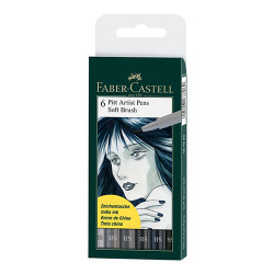 Faber-Castell - Étui de 6 Feutres Pitt Artist Pen - Soft Brush - Nuances de Gris