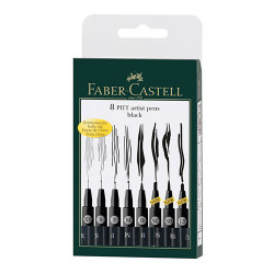 Faber-Castell - Étui de 8 Feutres Pitt Artist Pen - Noir