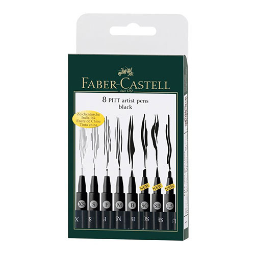 Faber-Castell - Wallet of 8 PITT® Artist Pens - Black