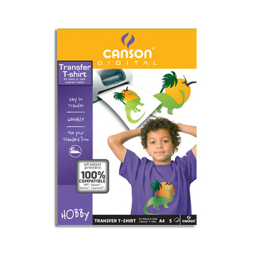 Canson® - Papier Transfert - Pour T-Shirts / Textiles Foncés - 5 Feuilles - A4