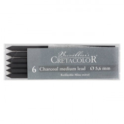 Cretacolor - Boîte de 6 Mines d'Artistes 5.6mm - Fusain - 260 02 - Medium