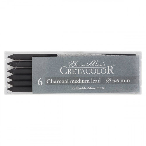 Cretacolor - Box of 6 Artists Leads 5.6mm - Charcoal - 260 02 - Medium